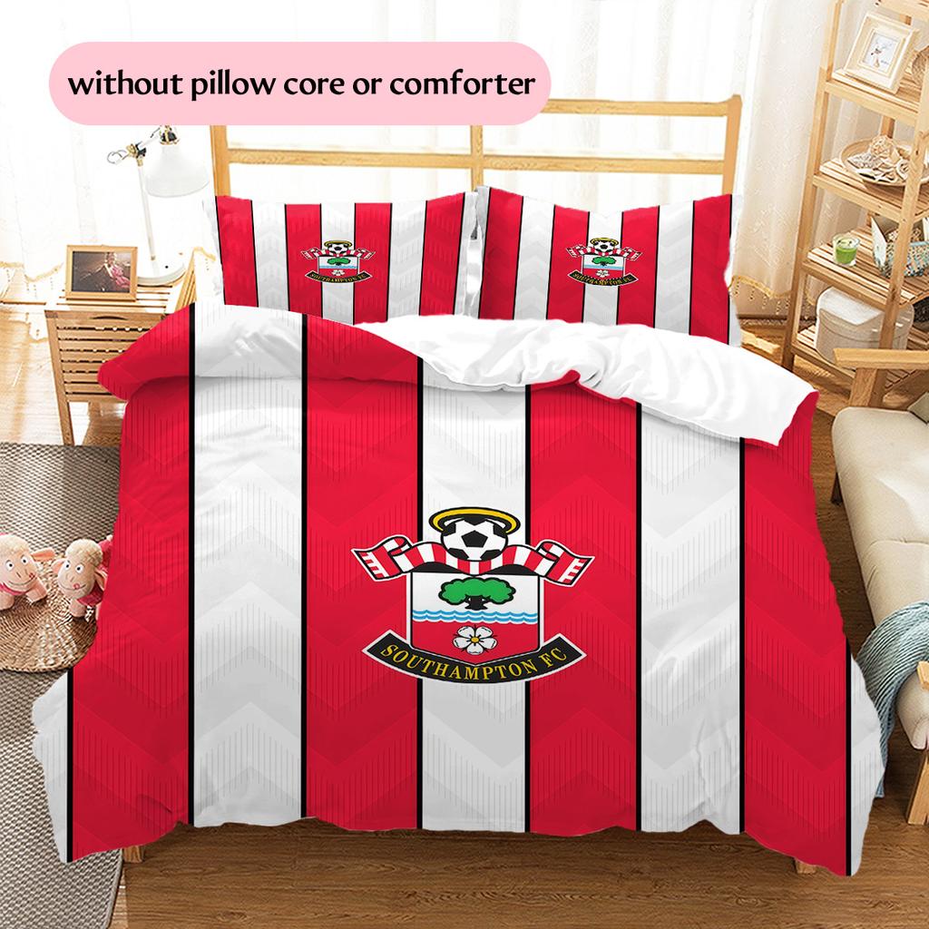 Southampton F.C Vzorovaná Sada Povlečení Prošívaná Přikrývka Domácí Dekorace Dárek (1 * povlak na peřinu + 2 * povlak na polštář bez jádra)