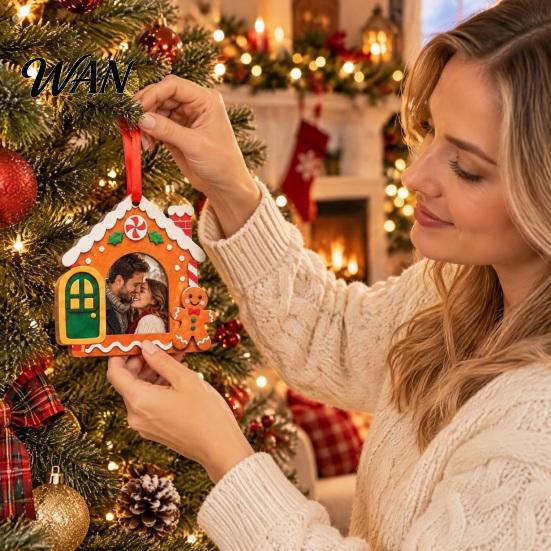 Handcrafted Holiday Photo Frames Christmas Frame Pendant with Hanging Rope, Personalized Wooden Picture for Tree Decoration, Cute Commemorative Holder