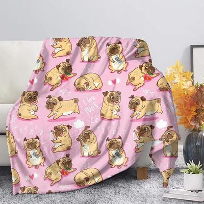 Manta de Franela Animal Lindo Perro Pug Suave Cálida Otoño Sofá Manta Polar s para Cama Sofá Tamaño King Ligera