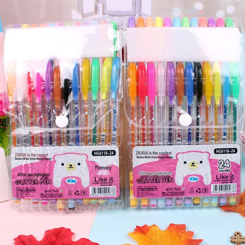 Children's Glitter Gel Pens - Journaling, Note-Taking, Fluorescent & Watercolor Markers