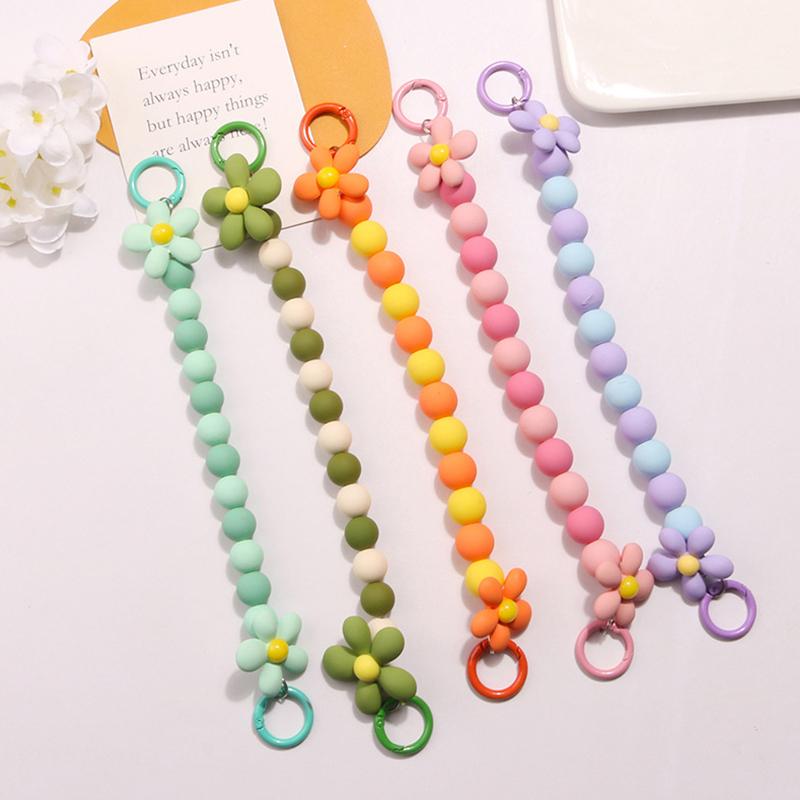Ins Colorful Beaded Bracelet Flower Pendant Phone Chain Phone Holder Case Chain Flower Anti-Lost Chain Hanging Jewelry