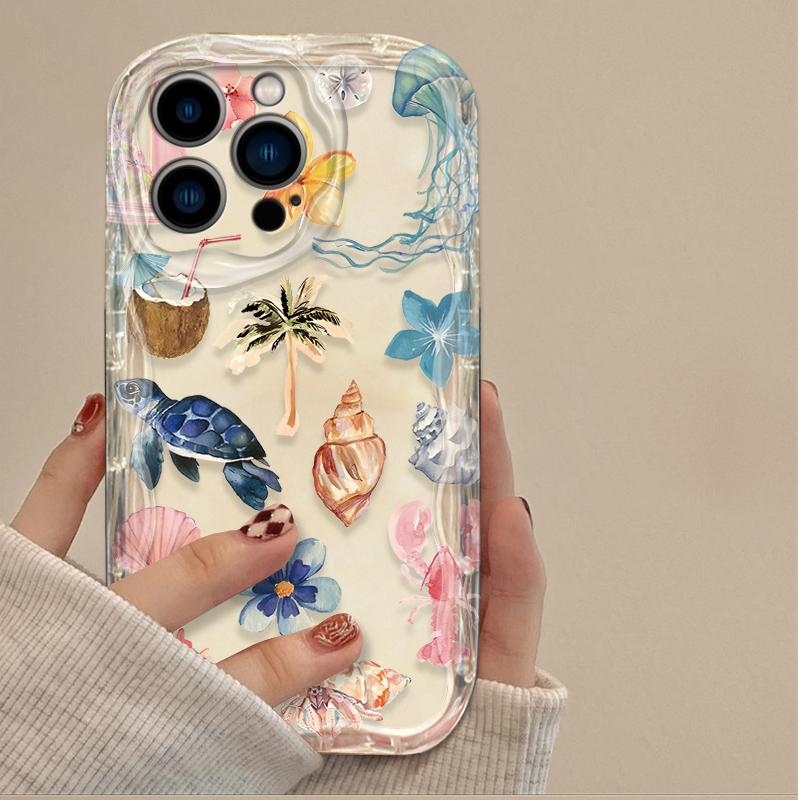 Colorful Marine Organism 3D Wave Case For iPhone 16 15 14 13 12 11 Pro Max X XR XS 8 7 Plus SE 2020 Shockproof Silicone Cover