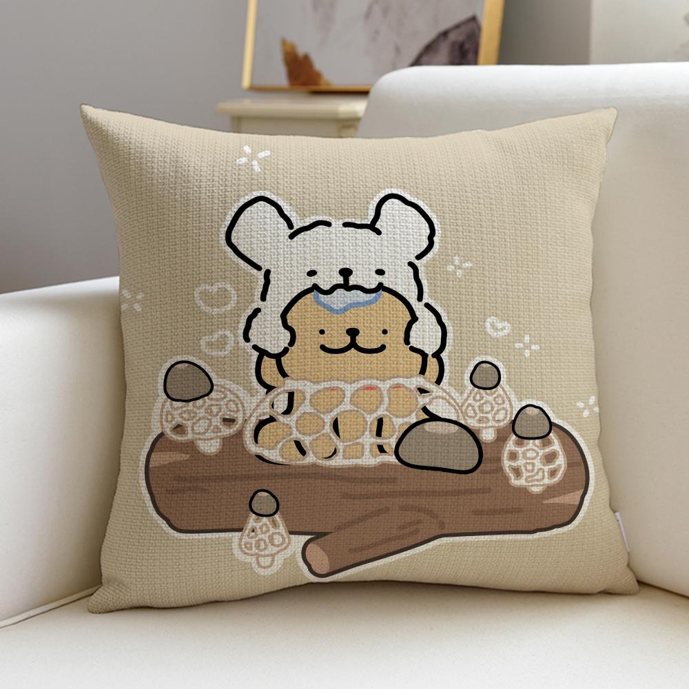 Friendly LLine Friends PuppyS Cushion Cover Breathable and Skinfriendly Linen Pillowcase Square Removable and Washable Cushion