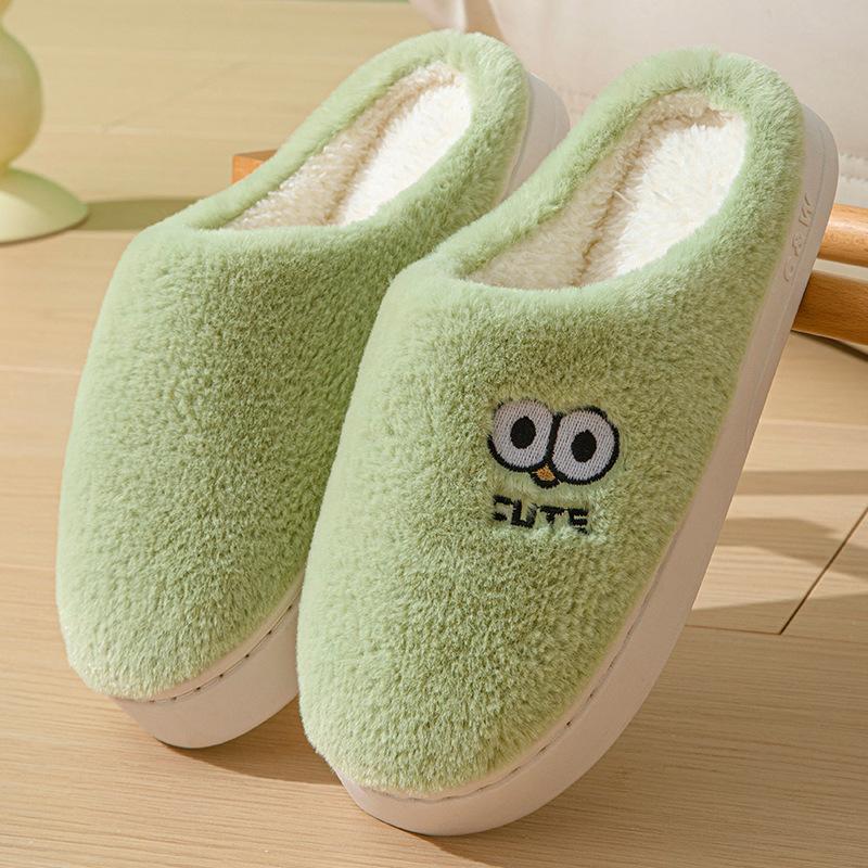 Fashion Winter Cute Cotton Slippers Women Indoor House Warm Casual Big Eyes Non Slip Sofe Sole Couple Slides Platform Bottom Home Shoes