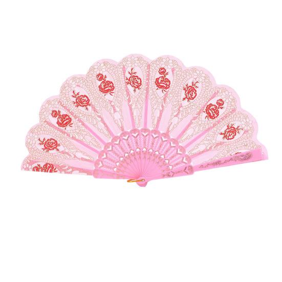 

Vintage Flower Folding Fan Decorative Hand Held Fan with Plastic Ribs Portable Dance Wedding Party Fan Women Birthday Gift 24cm розовый