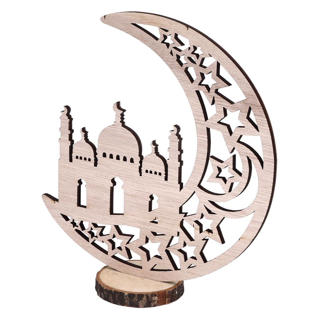 Wood Moon Ornaments Eid Mubarak Moon Decoration Enhances Festival Ambient for Home Restaurant CafeJM00454