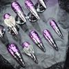 Handmade Press-On Nails With 3D Embossed Wing Design Purple A2973 Long Pointed Acrylic False Women Sweet Punk