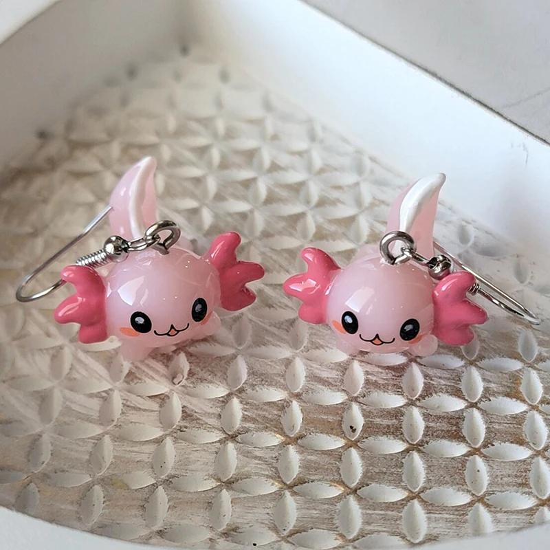 Söta Rosa Axolotl Hängande Örhängen Hypoallergena Djur Hängande Örhängen Kawaii Nya Trendiga Födelsedagspresent