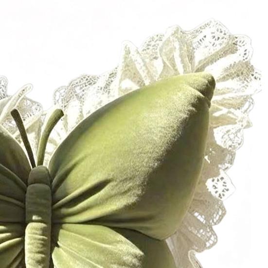 Butterfly Shape Throw Pillow Velvet Butterfly Pillow with Lace Trim Decorative Pillow for Sofa Couch Bedroom Office Decor