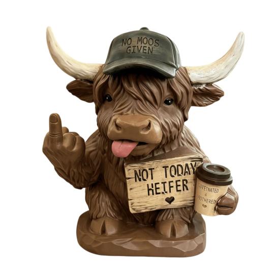 Highland Cow Desk Statue Funny Middle Finger Cow Figurine