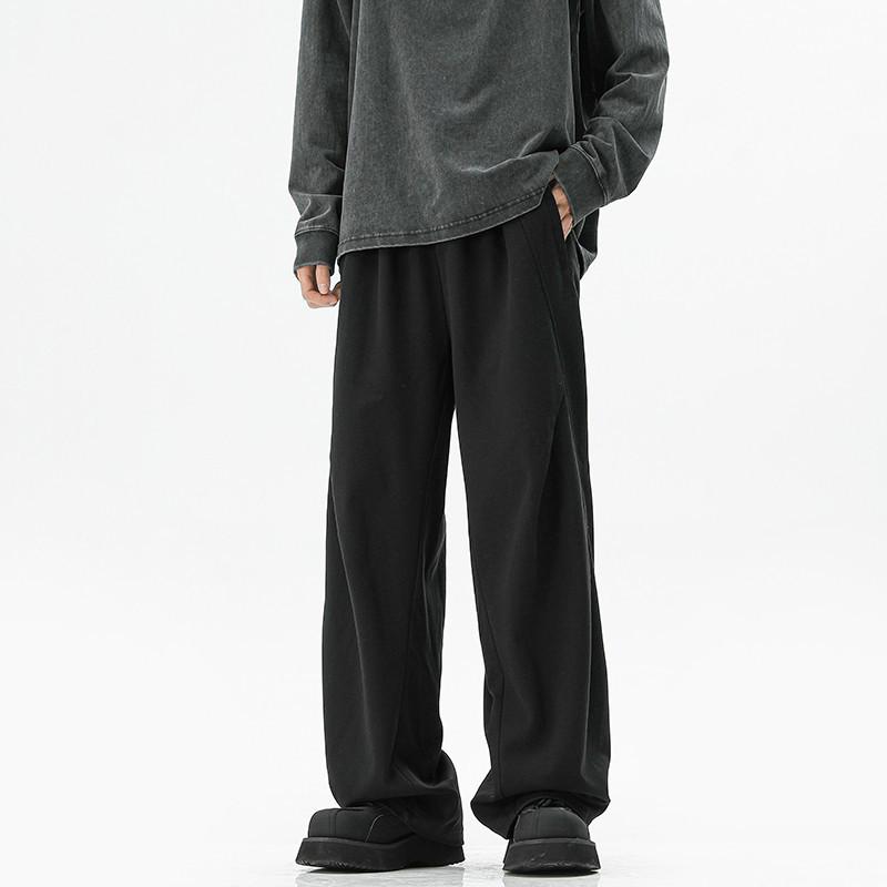 Unisex Dark Grey Paratrooper Pants - Spring/Autumn Loose Fit, Pleated, Wide-Leg Trend