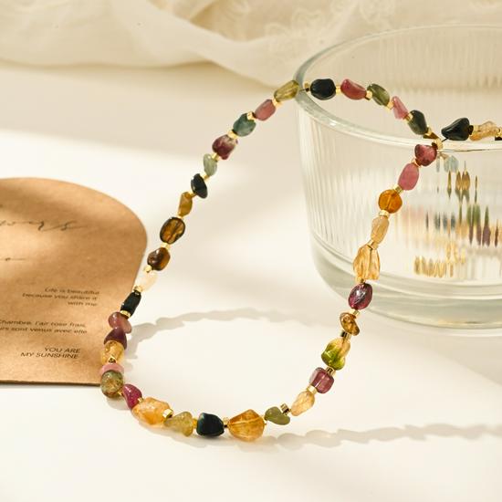 Irregular Colorful Jelly Bean Tourmaline Beaded Necklace for Women