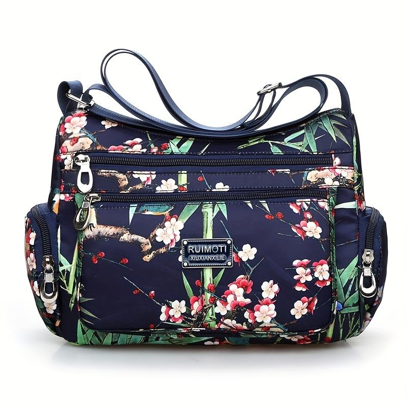 

Floral Print Crossbody Bag, Trendy Nylon Shoulder Bag, Women s Multi Layer Messenger Bag For Travel