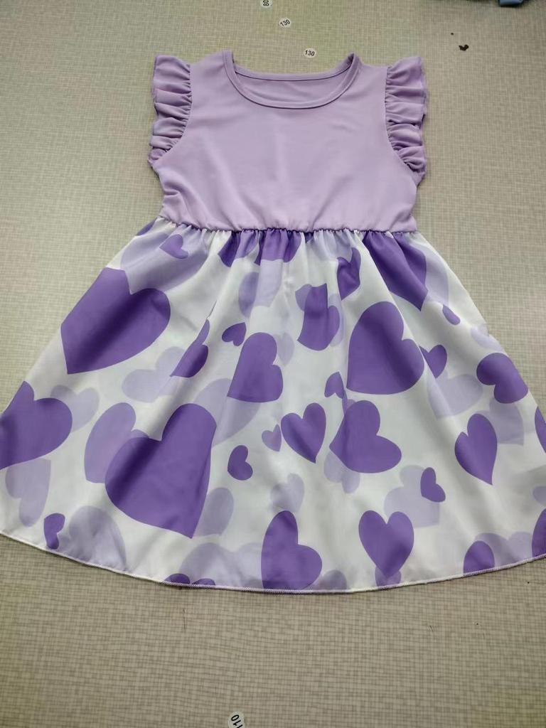 European & American Style Girls' Short Sleeve Heart Print Knitted Dress