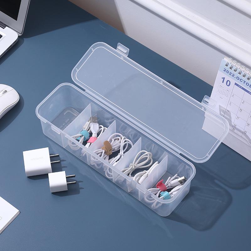 Transparent Dustproof Cable Management Box - Stackable Desktop Organizer for Data and Charging Cables