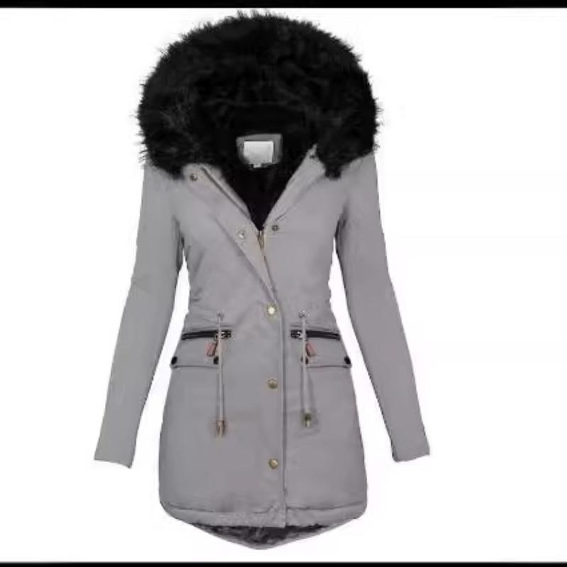 Autumn and Winter New Slim and Thin Hooded Medium and Long Thermal Zipper Cotton-padded Clothes