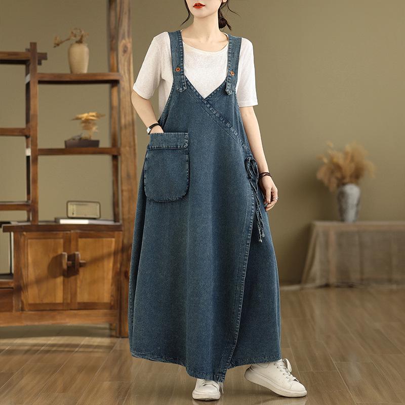 Women s Retro Denim Strappy Overall Skirt - Plus Size, Elegant, Fashionable for Spring to Summer XL