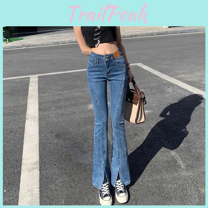 Classic Denim Jeans For Women High Waist Slim Fit With Stretch And Open Crotch For Casual Wear