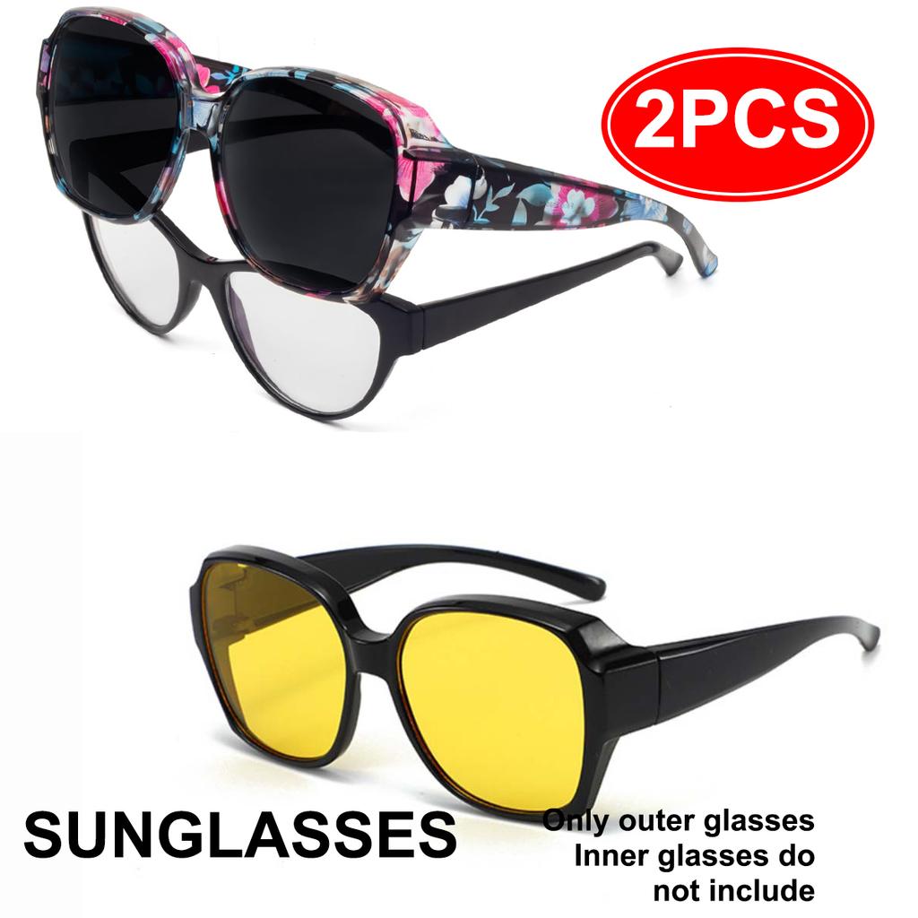Night Vision Driving Glasses Fit Over Eyeglasses for Men Women, Large Polarized Nighttime Glasses Anti Glare Lens 2pack T01