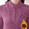 Women's Shirt with Thick Velvet Lining and Bottom Layer Slim Fit Long Sleeved Plus Size Top Lace Shirt