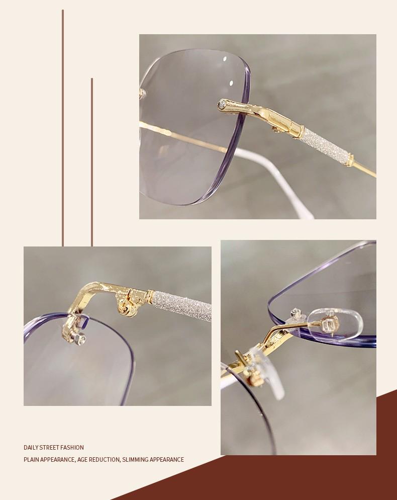 Women's Rimless Anti-Blue Light Myopia Glasses with Photosensitive Color-Changing and Star Design - Large Frame