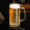 550ml Transparent Beer Cup Bar Craft Beer Glass Creative Drinkware Diamond Carved Wine Glass Thick Bottomed Tea Mug with Handle