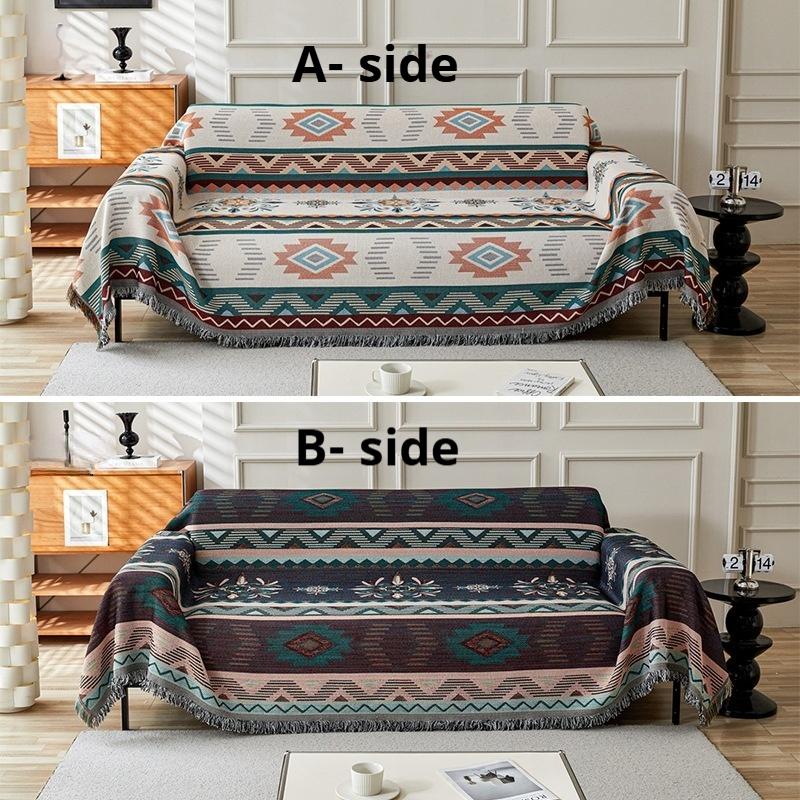 

1Pc New Modern Style Linen-cotton Double Face Usable Sofa Blanket with Tassels Decor Multi-purpose for Living Room,Bedroom Sofa 90x90cm