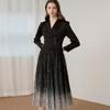 Pleated Collar Gradient Lace Long Dress Zb05qp003