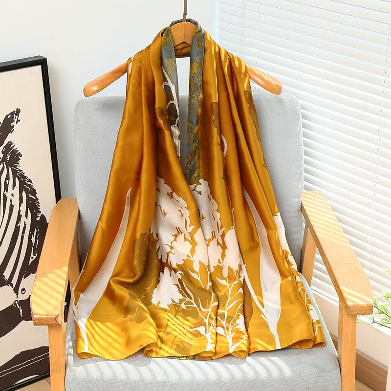 Summer silk scarf women's print lengthened thin shawl with decorative scarf sun protection beach towel Fashion Refined-inspired Casual Scarf