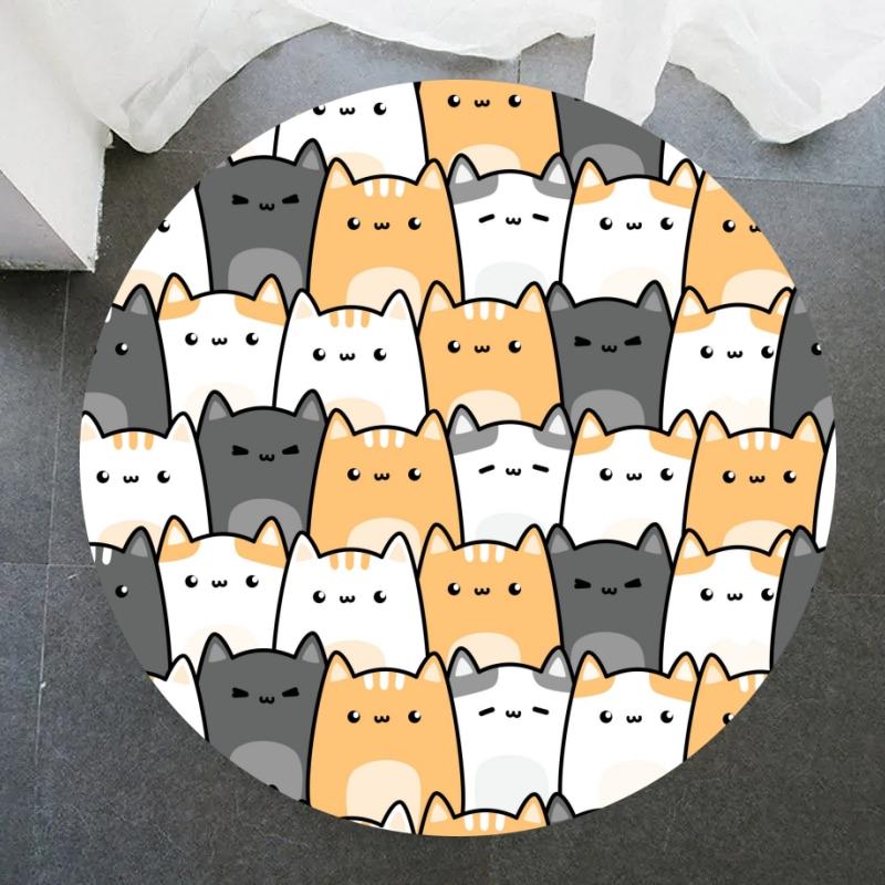 

Cute Cat Round Carpet Cartoon Animal Cats Area Rug for Office Living Room Bedroom Decoration Non-slip Children s Crawl Floor Mat 40x40cm