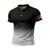 Men Short Sleeve Polo Shirt Gradient Design Button Up Flag Patch Classic Fit Comfortable Top