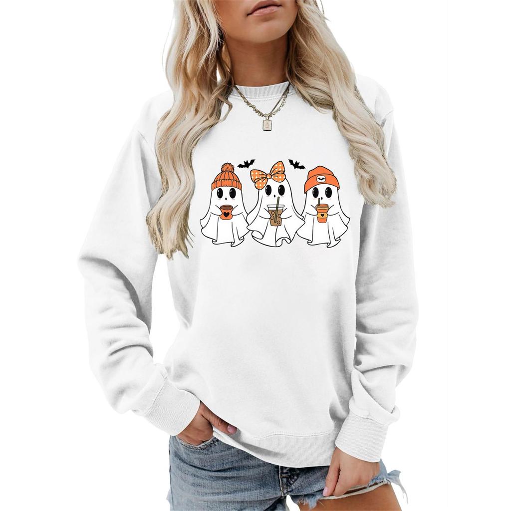 Frauen Kleidung Herbst Winter Halloween Rundhals Langarm Große Lose Plüsch Verdickt Pullover Top