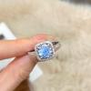 Anillo de Princesa para Mujer de Aguamarina Paraíba y Diamante de Alto Carbono de Lujo Ligero