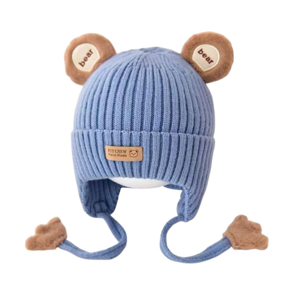 

Милая шапка-бини для малышей с дизайном медвежонка, детали шнуровки, детская шапка от холода, одежда для малышей синий