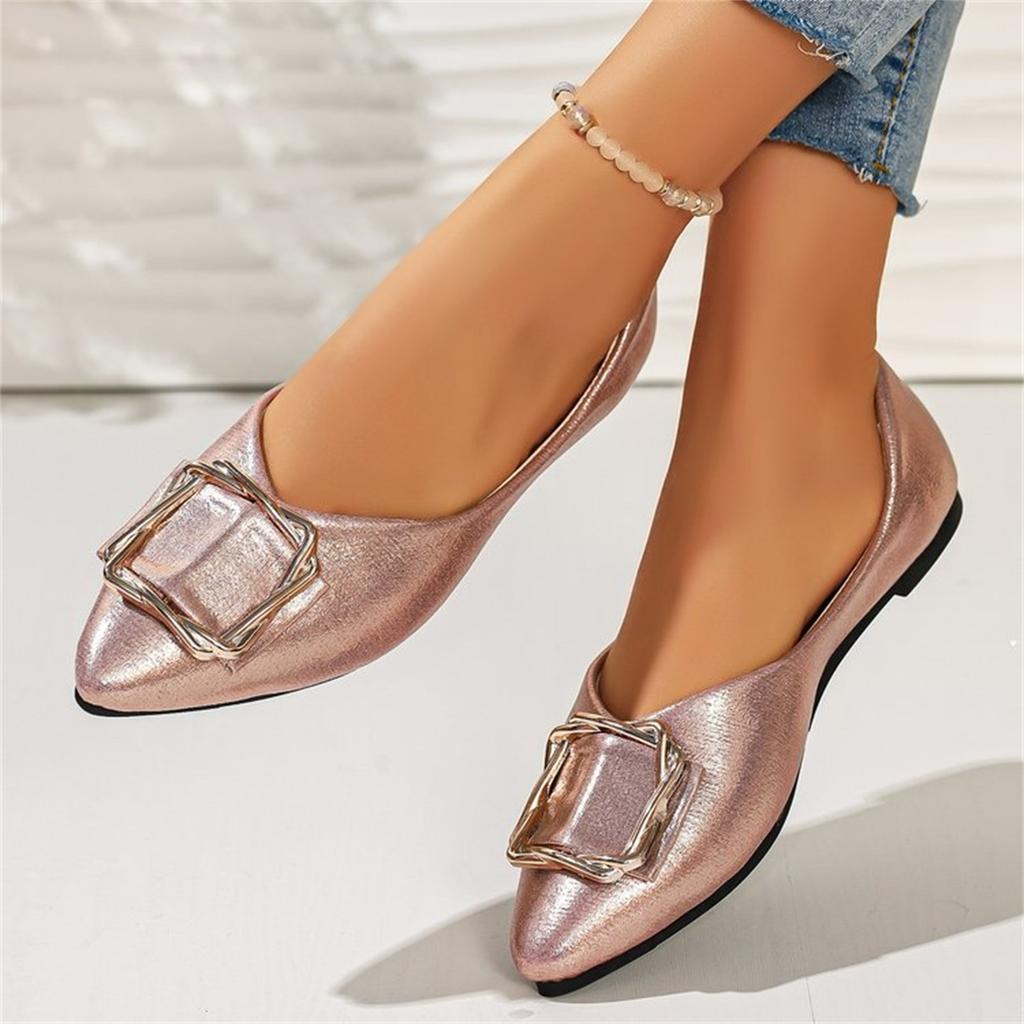 Damen Mode Übergröße Bequeme Freizeitschuhe mit quadratischer Schnallenverzierung Spitz zulaufend zum Hineinschlüpfen Bequeme weiche Innensohle Leichtes Design