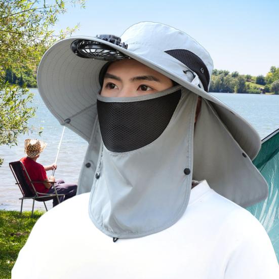 Fisherman Hat with Removable Fan Rotatable USB Fan Wide Brim Sun Hat UPF50+ Protection Adjustable Circumference Fishing Hat