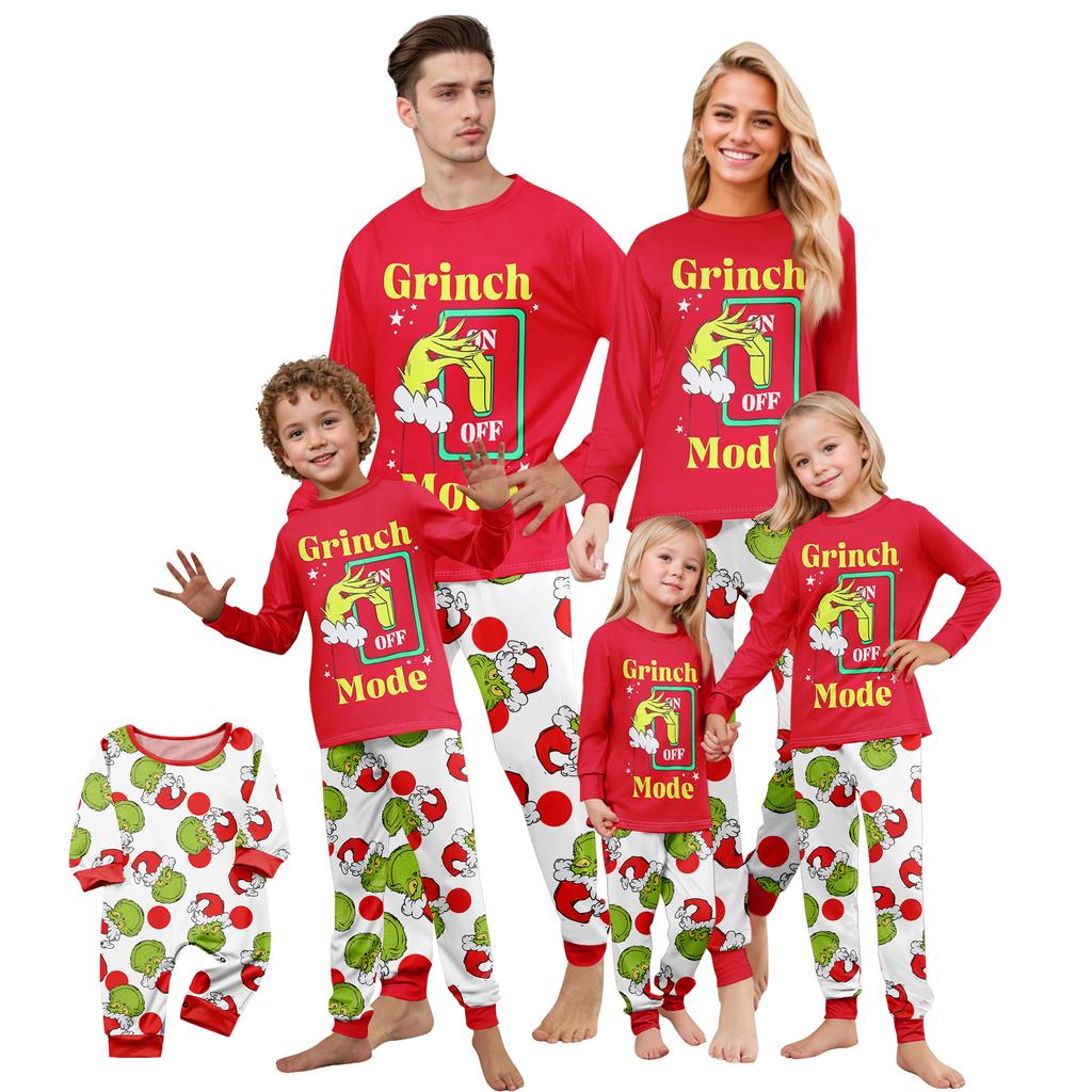 Print Cute Family Set Pajamas, Home Clothes, Family Set Long Sleeve Top Pants Set
