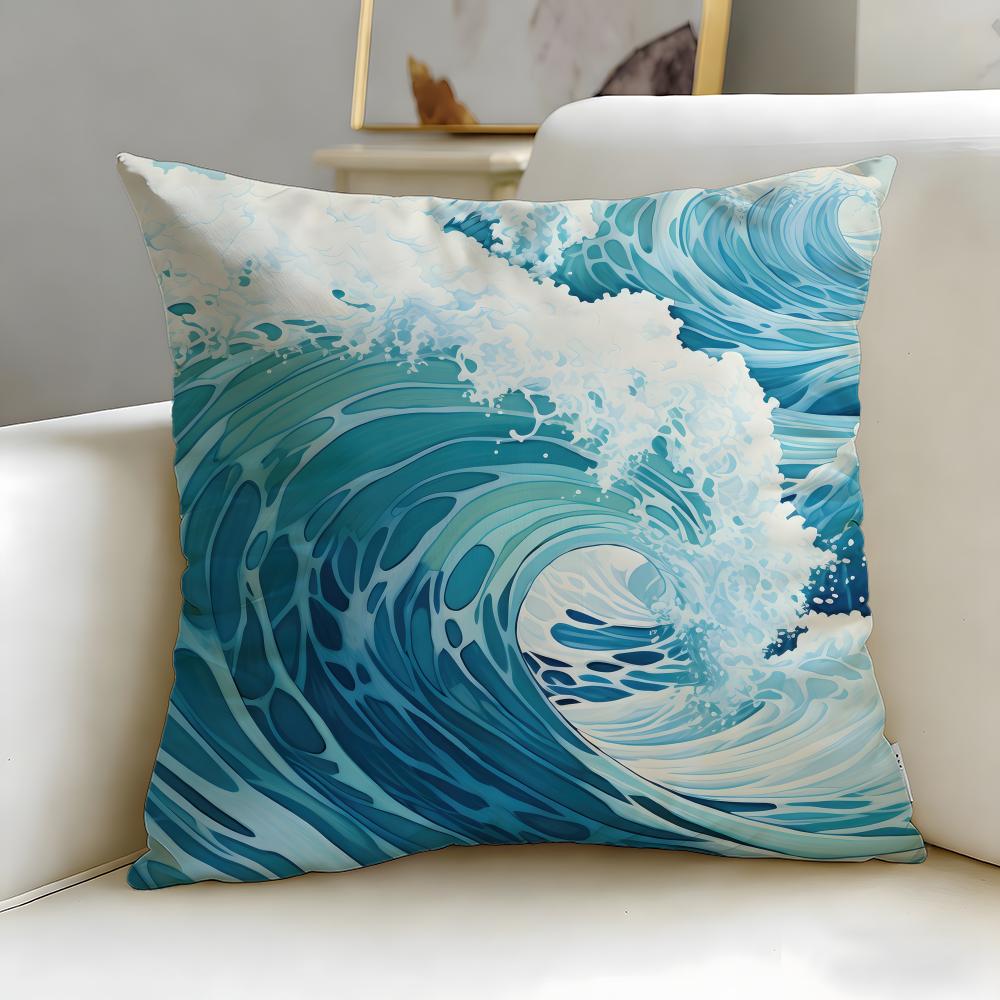 Wave Pattern Cushion Cover Soft EasyWash Pillow Case Versatile for Couch Bed Travel and Office