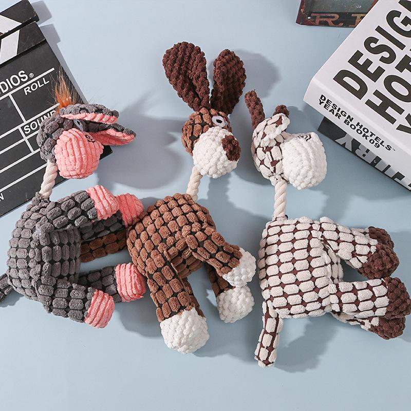 Manufacturer Cute Cartoon Donkey Squeaky Dog Toy Indestructible Plush Pet Toy Bite-Resistant Cotton Rope Luxury Style
