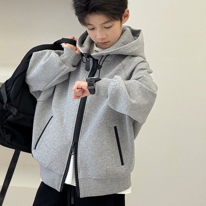Stilvolle Kapuzenjacke für Jungen (mittlere bis große Größen) - Lässiges Oberteil für Kinder für Frühling und Herbst 130 gray