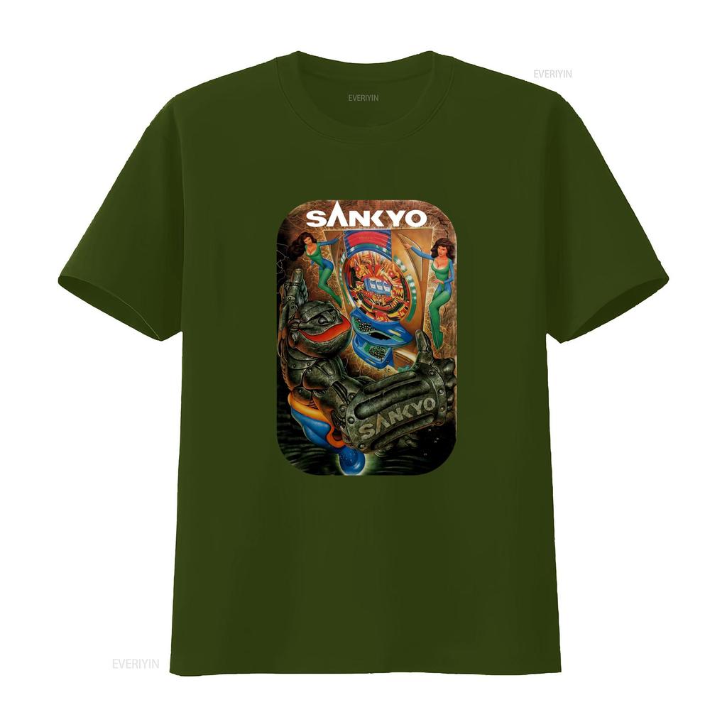 Retro Sankyo Pachinko Arcade T Shirt Vintage Style Large Size Unique Gaming Design Vintage Washed Streetwear Versatile Soft