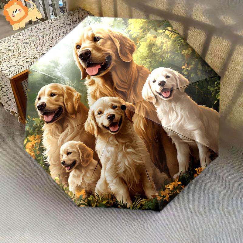 1 PC Automatic Folding Umbrella - Golden Retriever Pattern, Portable & Foldable Design with 8 Ribs, Christmas Birthday Gifts