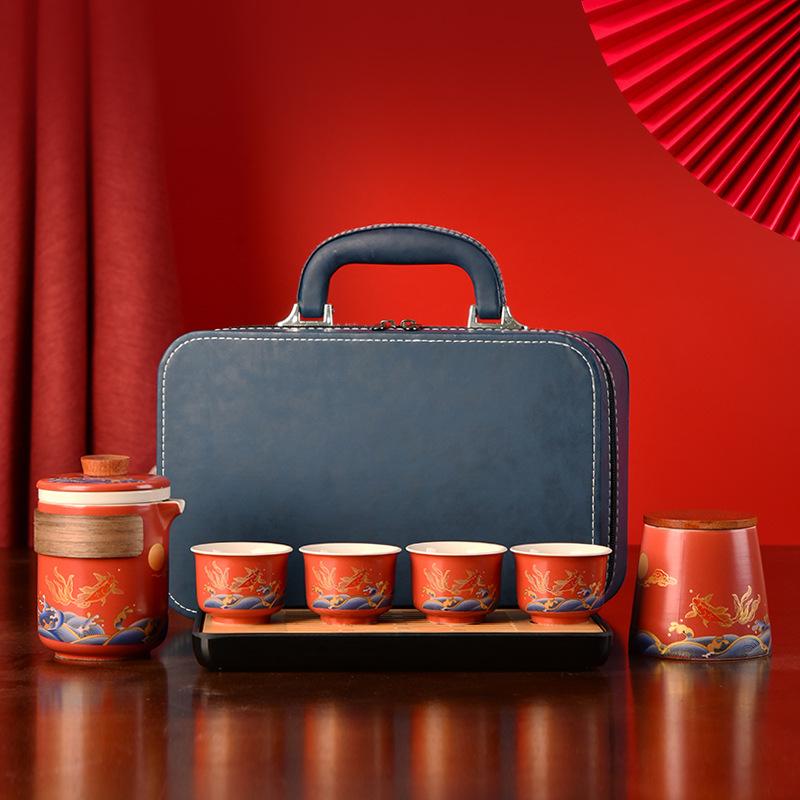 Creative Ceramic Kung Fu Travel Tea Set Portable Kuaike Cup Company Business Gift Box