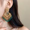 Rhinestone Tassel Water Droplet Earrings Beaded Tassel Exaggerated Tassel Earrings  Party