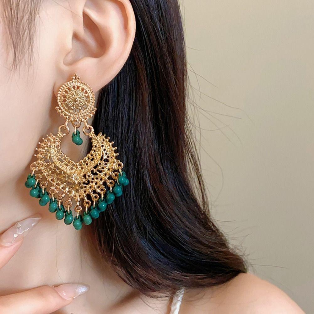 Rhinestone Tassel Water Droplet Earrings Beaded Tassel Exaggerated Tassel Earrings  Party
