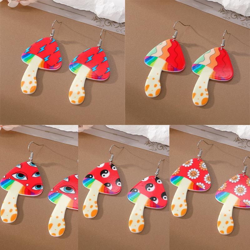 

Серьги с молнией из грибов Серьги из радужных грибов Красочные акриловые серьги