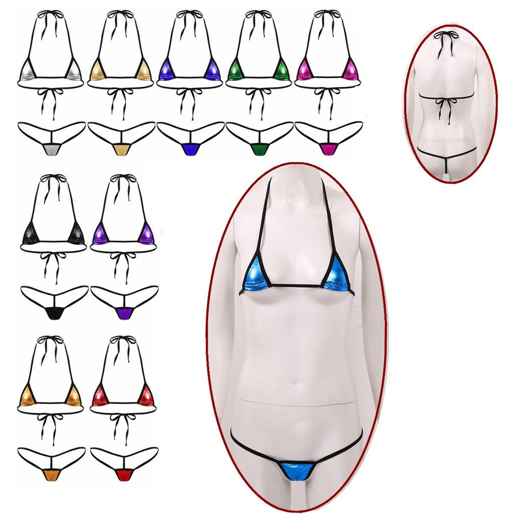 Two Piece Shiny Metallic Mini Bikini Lingerie Set Women Underwear Beach Wear