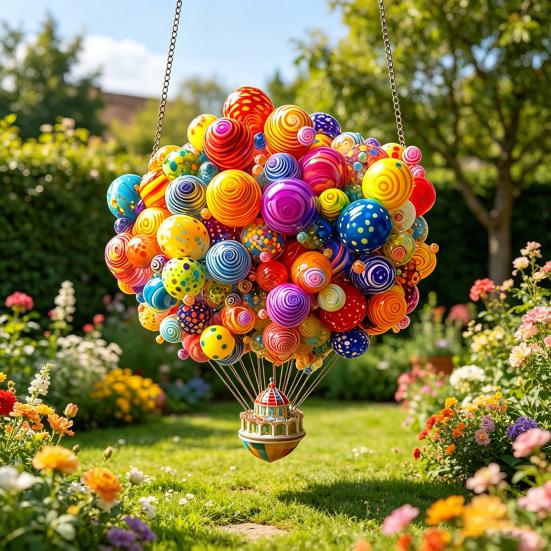 Hot Air Balloon Ornaments, 2D Flat Acrylic Hanging Decoration, Decorative Colorful Suncatcher with Metal Chain for Nursery, Kitchen, Porch, Wall Decor