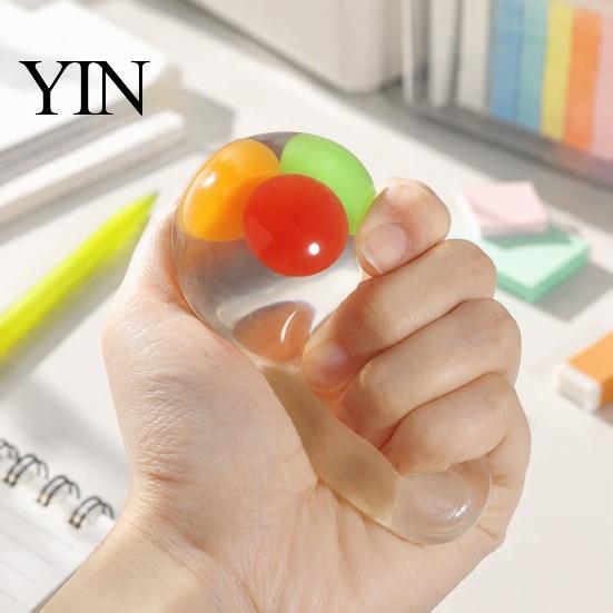 Portable Stress Relief Toy 3Pcs Clear Ball for Anxiety Relief, Squeeze with Soft Sensory Colorful Beads Inside, Reduction Transparent Fidget Gadget