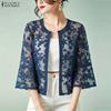 Damen durchsichtige Netz-Freizeit-Strickjacke Bluse mit 3/4 Ärmel